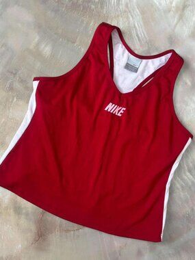 Cherry red vintage y2k Nike tank top ⭐️ white striping built in bra & v neck